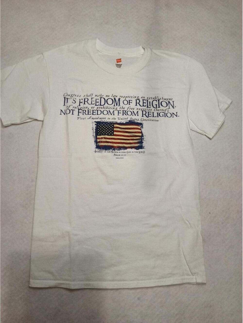 Hanes ComfortSoft White T-Shirt with Freedom of Religion Print Size S/CH/P